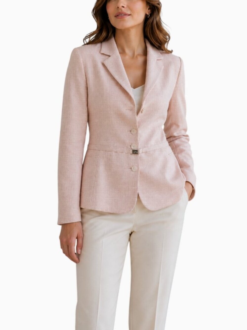 NWT SAG HARBOR PINK LINEN BLEND TAILORED BLAZER ATTACHED WAIST BUCKLE  SIZE 14